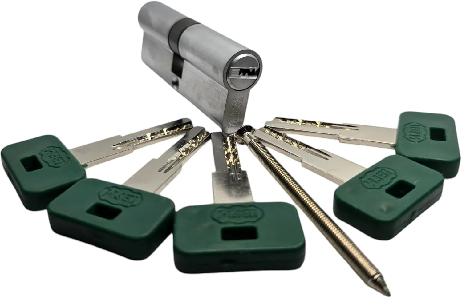 سیلندر قفل درب یورویی سخت افزار یونیورسال با امنیت بالا، بدنه برنجی، روکش کروم ساتن، به همراه 5 کلید و کارت مالک (41/51 (92MM))