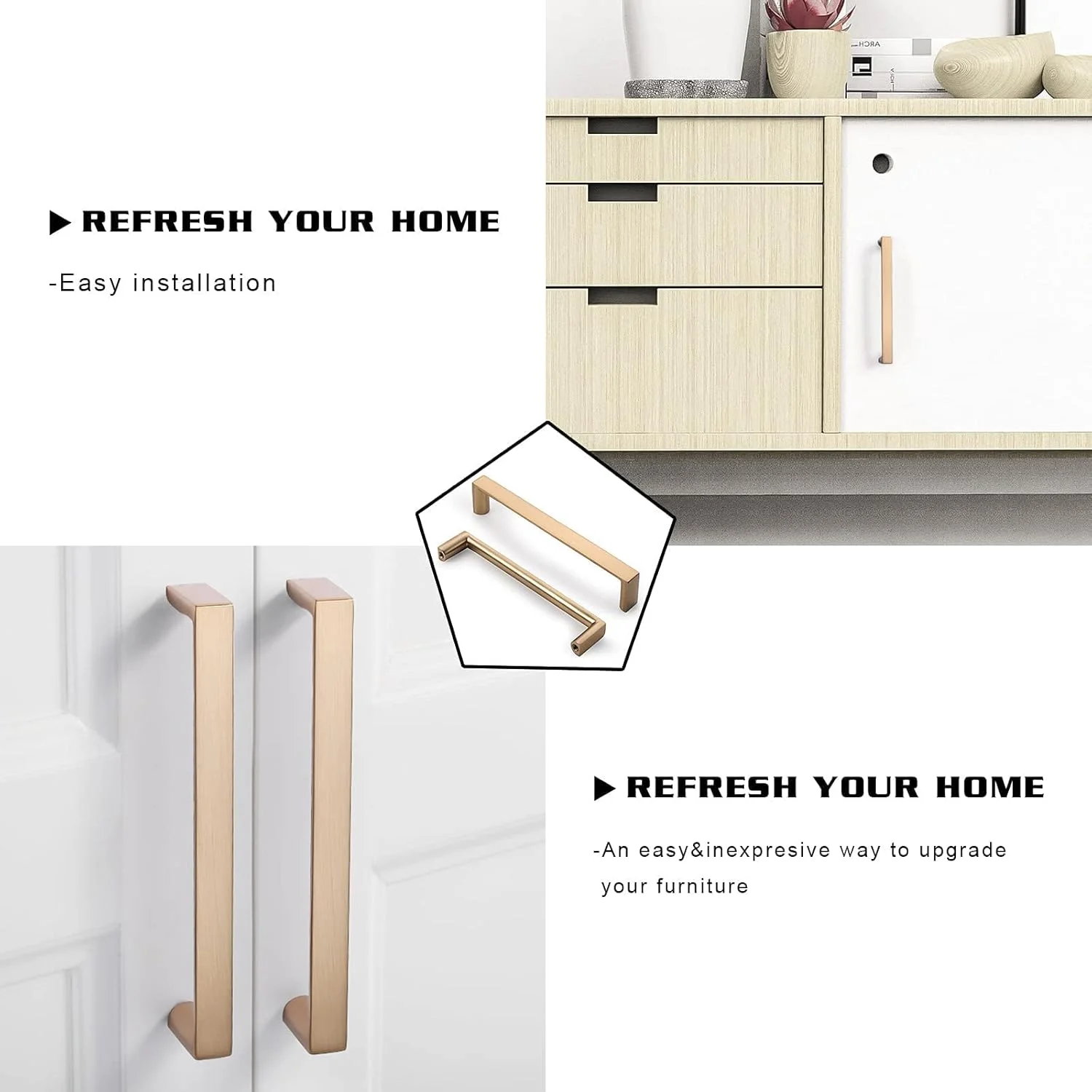 دستگیره کابینت مربعی برنزی شامپاینی KNOKLOCK، بسته 10 عددی، 5 اینچی (128 میلی‌متر)، دستگیره طلایی کشو مناسب کمد، دراور و کابینت آشپزخانه