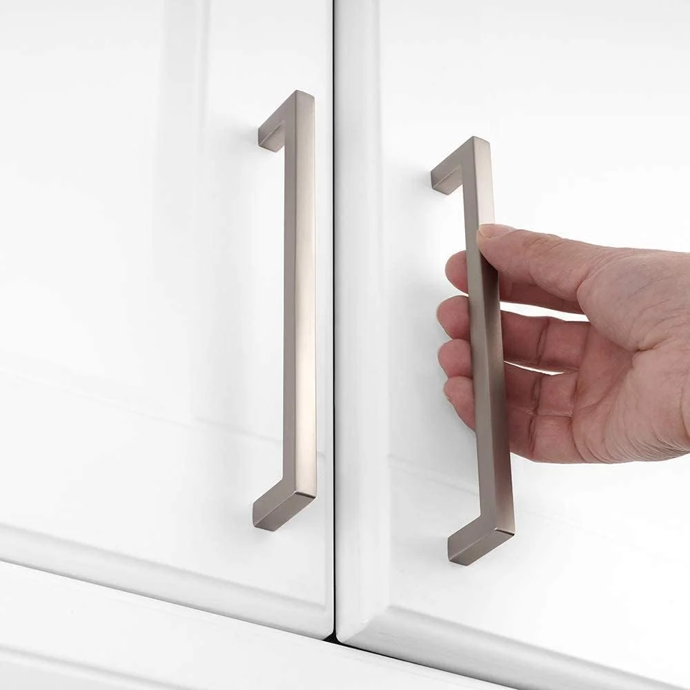 دستگیره کابینت میله ای مربع جامد کوفیزو - دستگیره مبلمان نیکل برس خورده مات، فاصله سوراخ پیچ 160 میلی متر/6.3 اینچ، بسته 10 عددی برای درب کابینت آشپزخانه، کشوی کمد اتاق خواب، سخت افزار کمد حمام