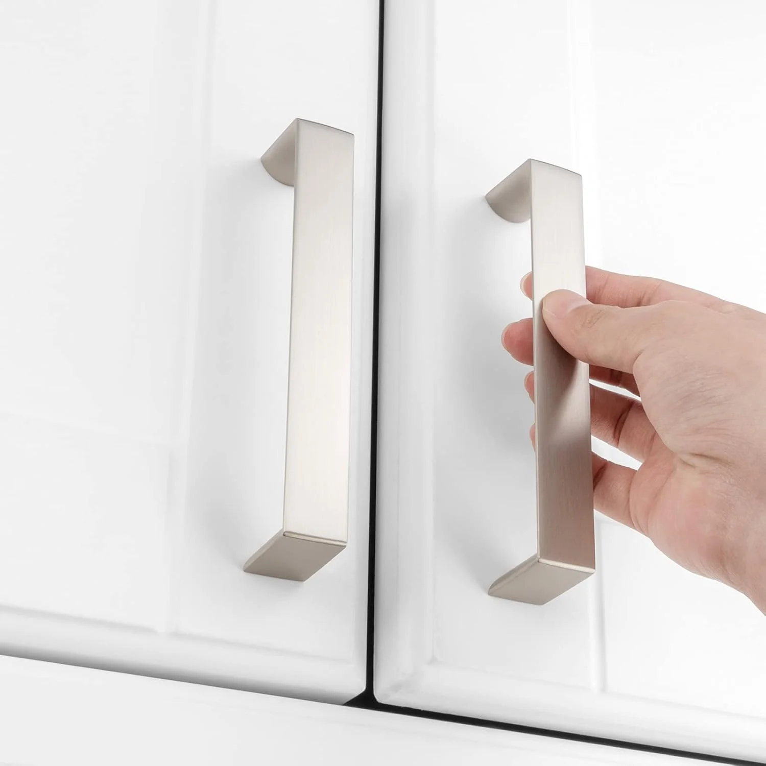 دستگیره کابینت پهن کوفیزو - دستگیره مبلمان نیکل برس خورده، فاصله پیچ 5 اینچ، بسته 10 عددی برای درب کابینت آشپزخانه، کشو کمد اتاق خواب، سخت افزار کمد حمام