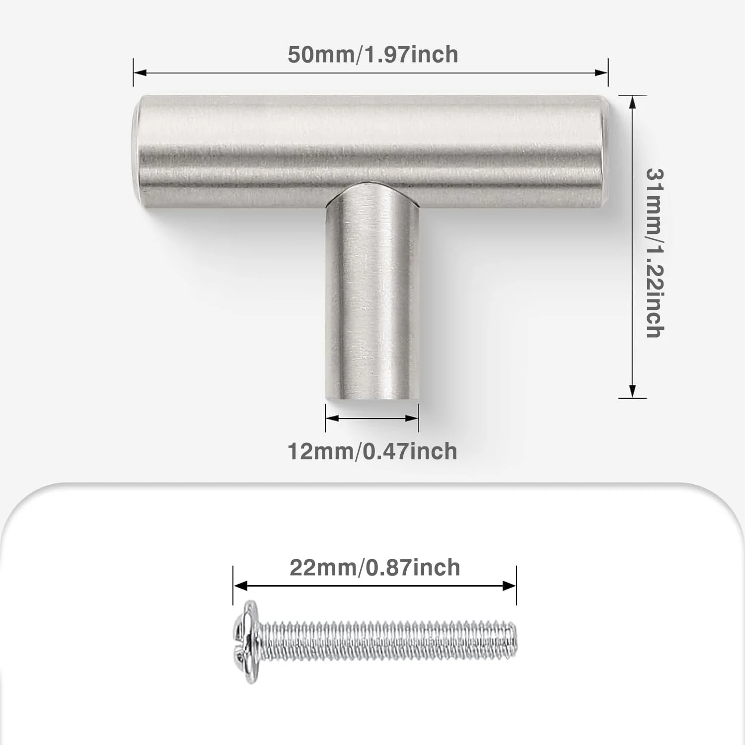بسته 10 عددی دستگیره کابینت آشپزخانه با پیچ، دستگیره استیل T، دستگیره نقره ای کابینت آشپزخانه و کمد