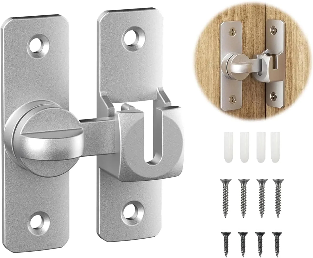 قفل درب کشویی، قفل زبانه ای فولاد ضد زنگ متحرک 90 درجه با پیچ برای حمام، باغ، پنجره، استفاده در فضای باز (نقره ای) قفل درب کشویی، قفل زبانه ای فولاد ضد زنگ متحرک 90 درجه با پیچ برای حمام، باغ، پنجره، استفاده در فضای باز (نقره ای)