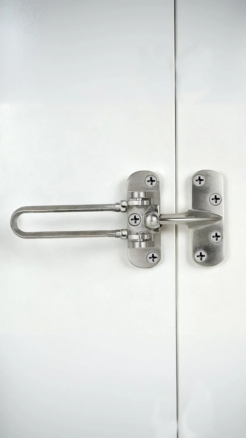 قفل درب امنیتی منزل، قفل میله ای چرخشی درب، قفل تقویت کننده درب منزل برای درب های چرخشی داخلی، محافظ قفل، قفل درب تقویت کننده ایمنی برای کودکان، منزل، هتل، آپارتمان، آلیاژ آلومینیوم جامد ضخیم