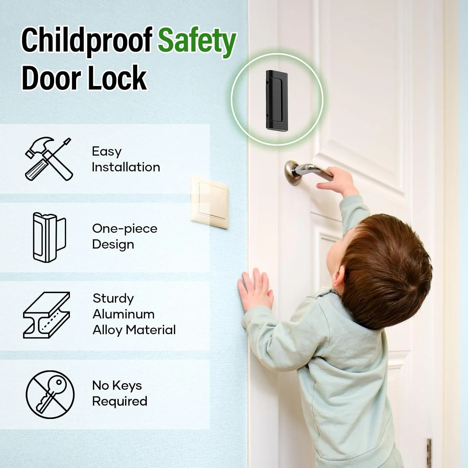 قفل تقویت درب امنیتی منزل، قفل تقویت درب Geyrut، قفل درب ورودی ارتقا یافته برای ایمنی کودکان، دستگاه های امنیتی اضافی درب های ورودی برای درب های داخلی چرخان