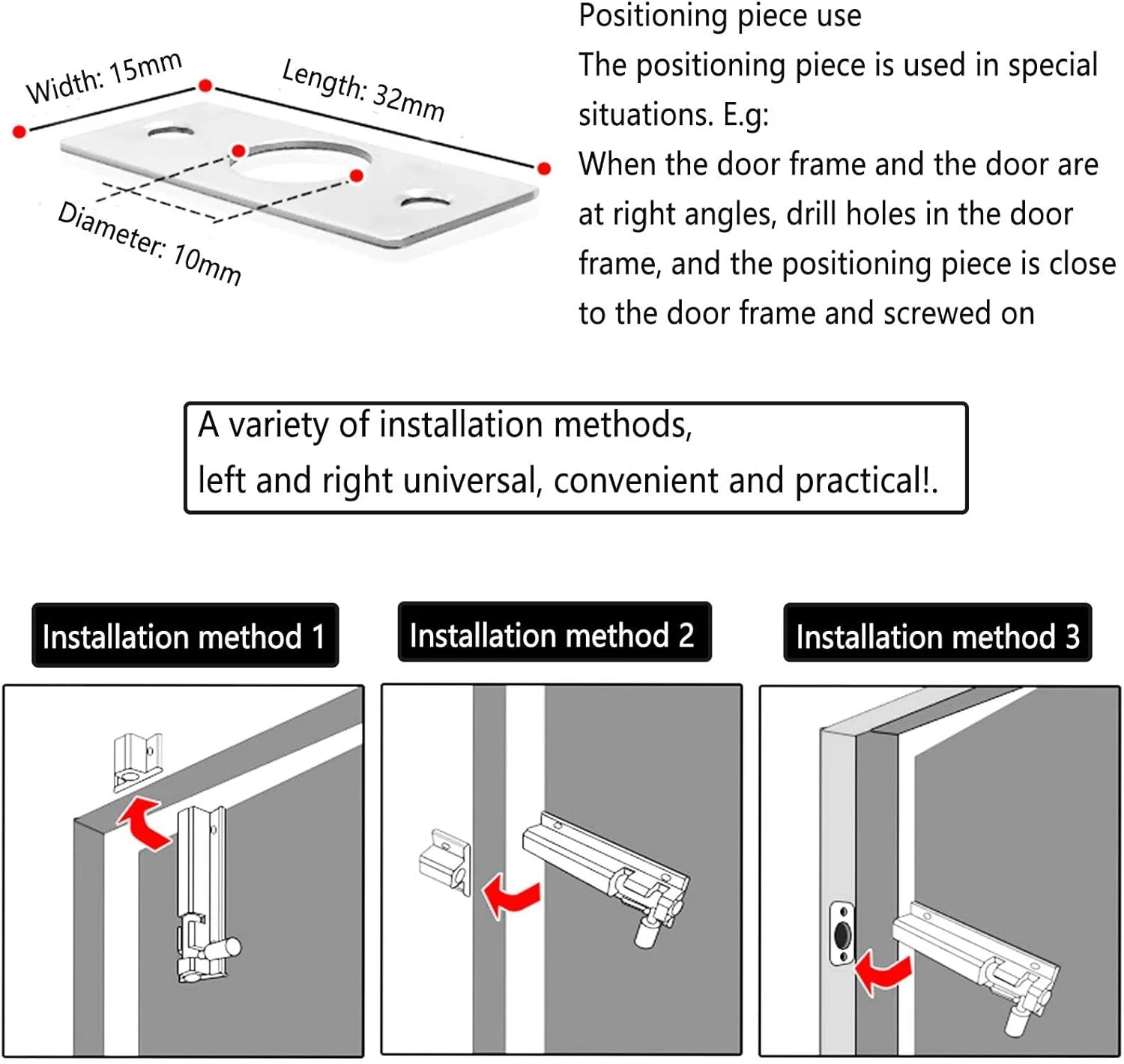 قفل درب، قفل تقویت کننده درب امنیتی منزل، قفل زبانه ای ضخیم کشویی، قفل دروازه سنگین، سخت افزار محافظ امنیتی برای اتاق خواب/حمام/کابینت/انباری (9 * 3 سانتی متر)