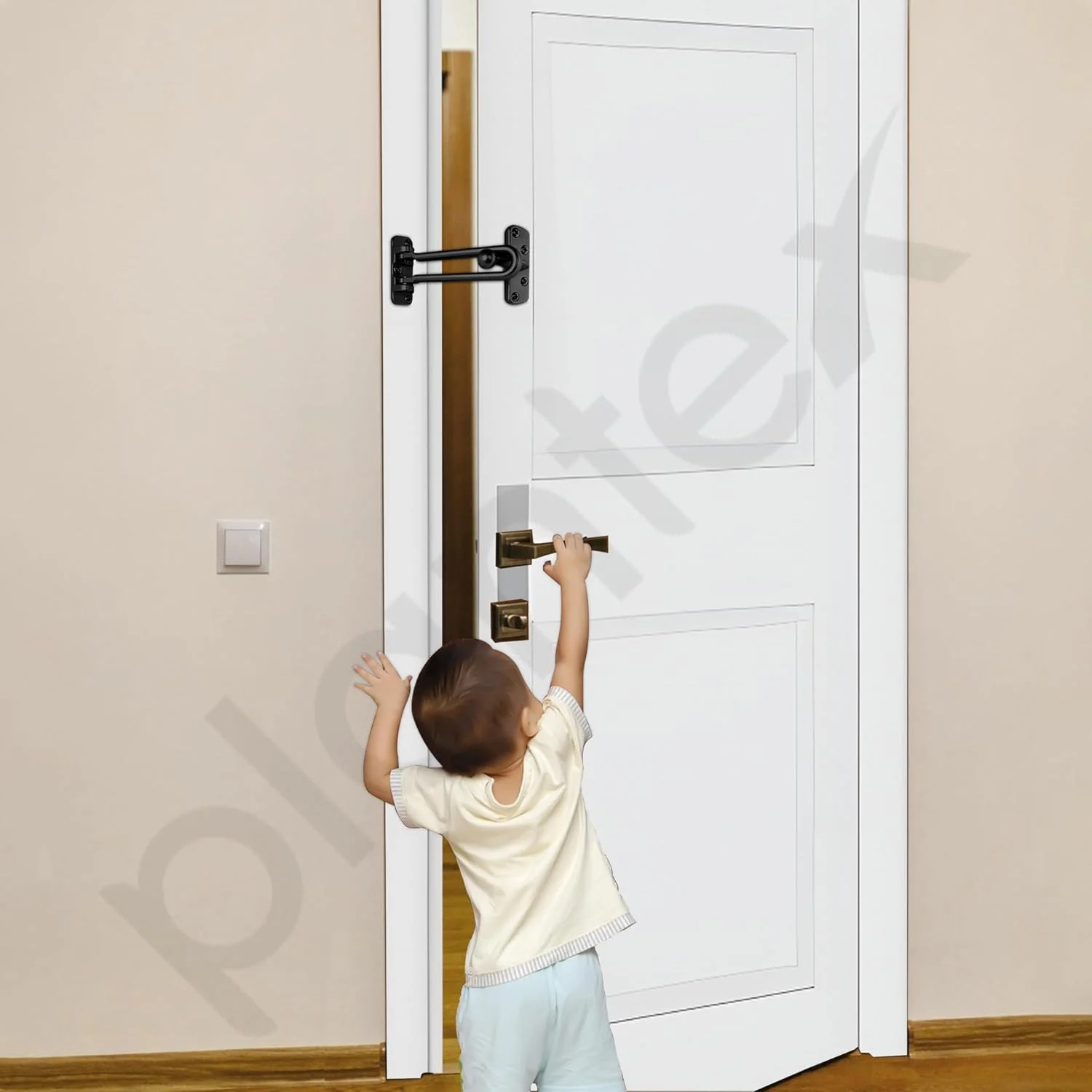 قفل میله ای چرخشی سنگین پلنتکس / محافظ ایمنی درب با قفل کمکی امنیتی بالا برای خانه/دفتر/هتل - بسته 1 عددی (SH-42، روکش مشکی Z)