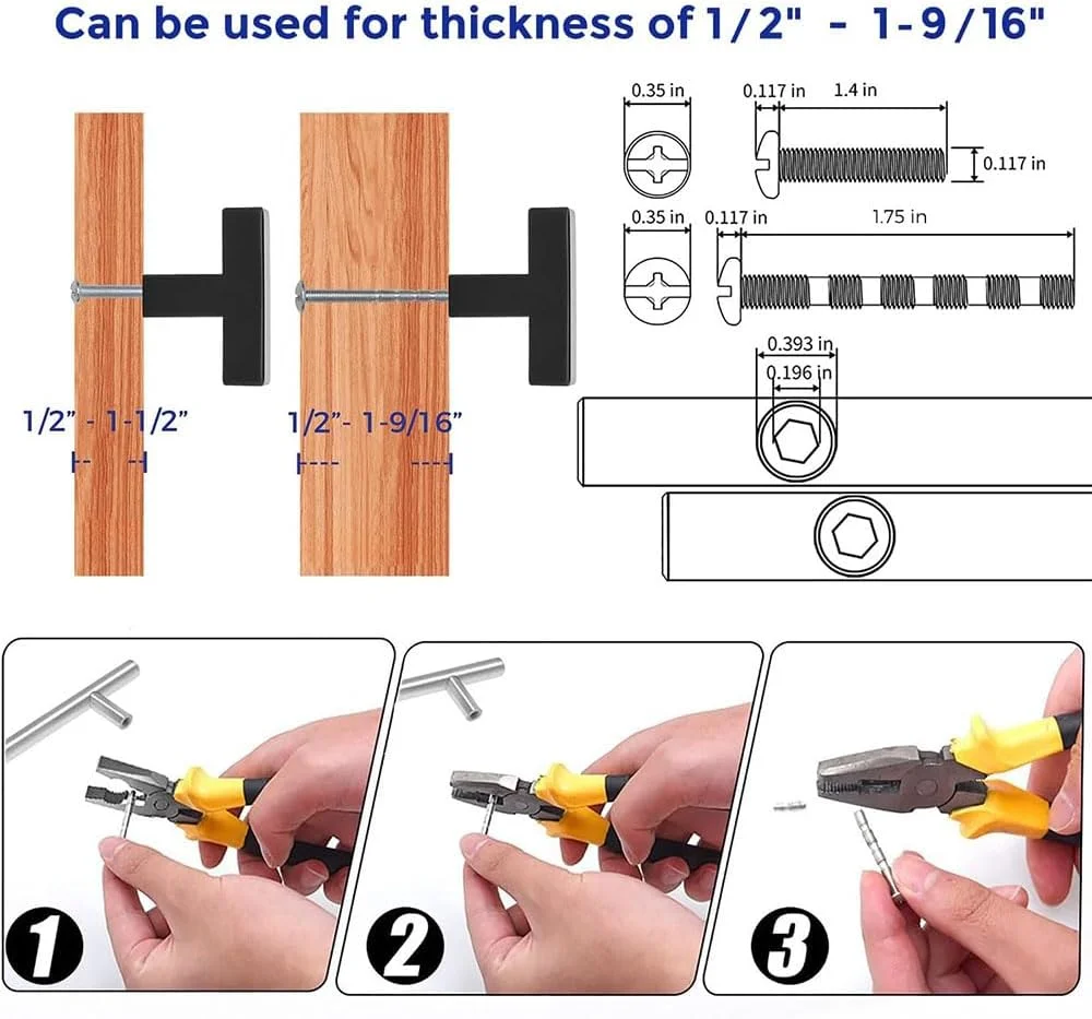 دستگیره کابینت JZS تک سوراخ، دستگیره های T شکل کابینت، دستگیره های کشو کابینت، سخت افزار کمد، دستگیره کابینت، دستگیره کابینت تک سوراخ استیل ضد زنگ، بسته 4 عددی مربع مشکی مات