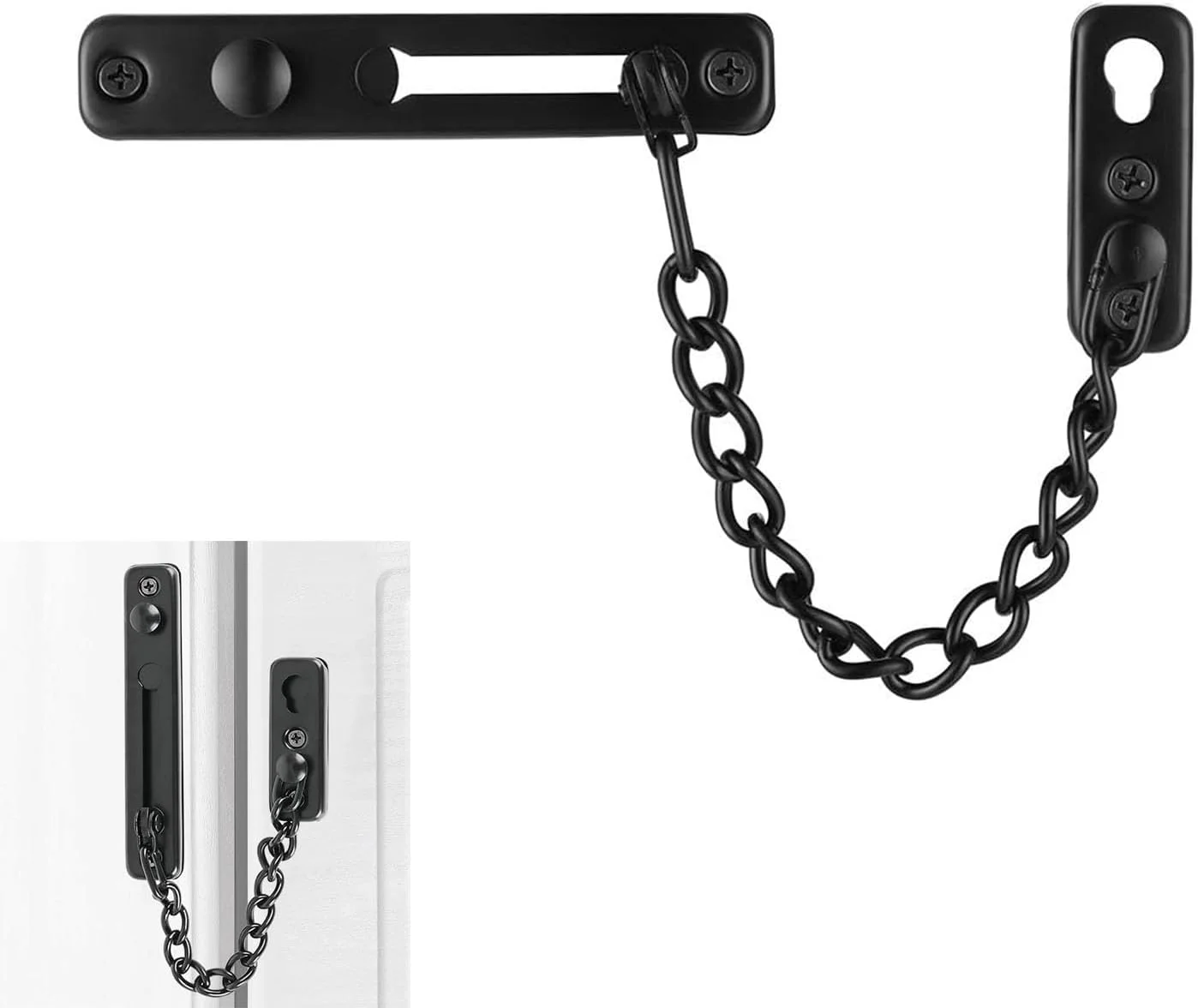 قفل زنجیری درب Joyzzz، قفل درب زنجیری استیل ضد زنگ با قفل فشاری ضد سرقت فنری، قفل زنجیری درب بدون نیاز به سوراخکاری، قفل زنجیری ایمنی کشویی درب برای اتاق خواب و منزل