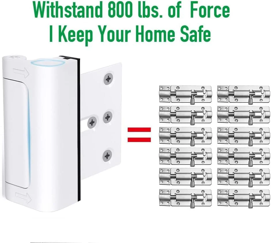 قفل تقویت درب امنیتی منزل - قفل درب امنیتی بالا برای ایمنی کودکان، قفل درب جلو برای ایمنی کودکان، تحمل وزن تا 360 کیلوگرم، قفل زبانه بالایی درب، محافظ درب چرخشی به سمت داخل