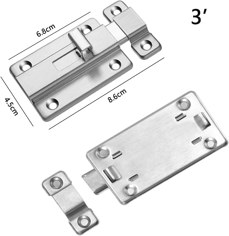قفل زبانه ای درب استیل ضد زنگ HOOTO، 3 اینچی، قفل کشویی، قفل درب کشویی سنگین، پیچ و مهره کشویی نصب شده روی سطح برای انواع درب های داخلی