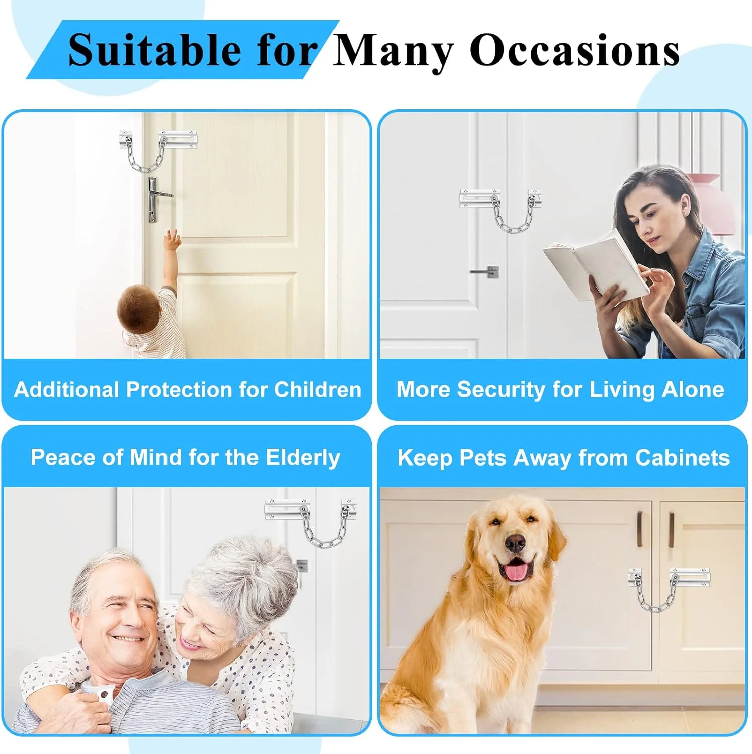 قفل زنجیری درب INBOF بسته 2 عددی، قفل زنجیری درب ممتاز، قفل زنجیری سنگین برای درب داخلی، توسط