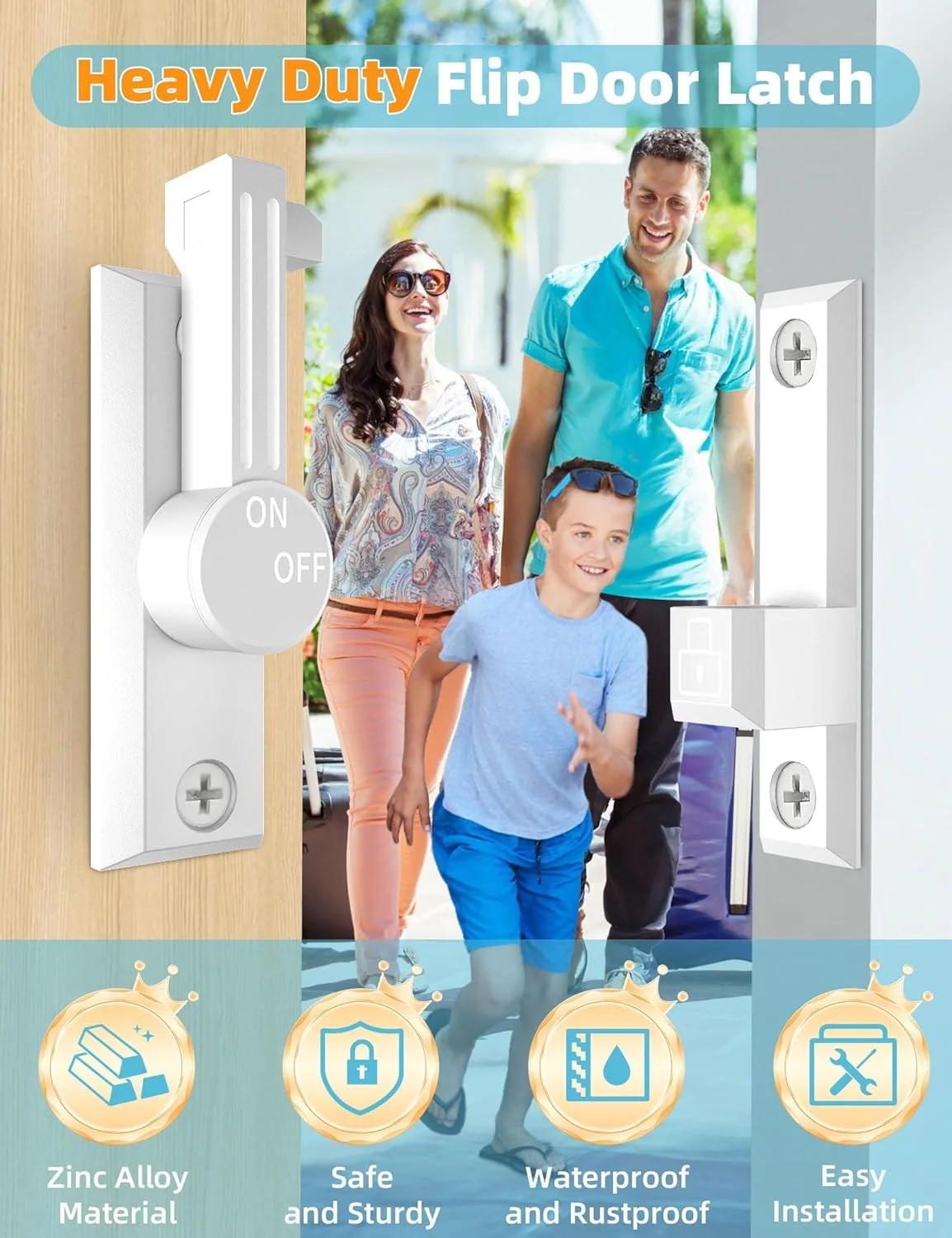 قفل زبانه چرخشی - قفل امنیتی آلیاژ روی سنگین 90 درجه/180 درجه برای حمام، درب، گاراژ، کابینت، انبار (سفید، 1 عدد)