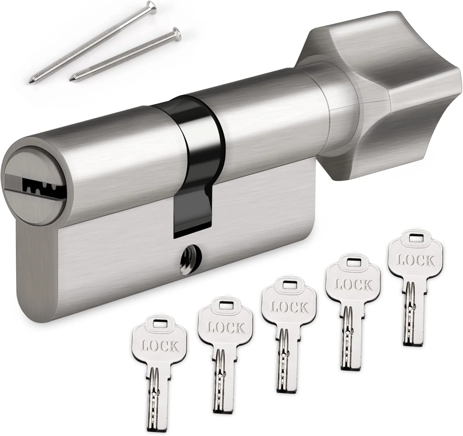 سیلندر قفل پروفیل دکمه ای Hengsong 35/35 با 5 کلید، نقره ای، فلزی، آلیاژ روی، امنیت بالا، مناسب برای استفاده در داخل و خارج از منزل