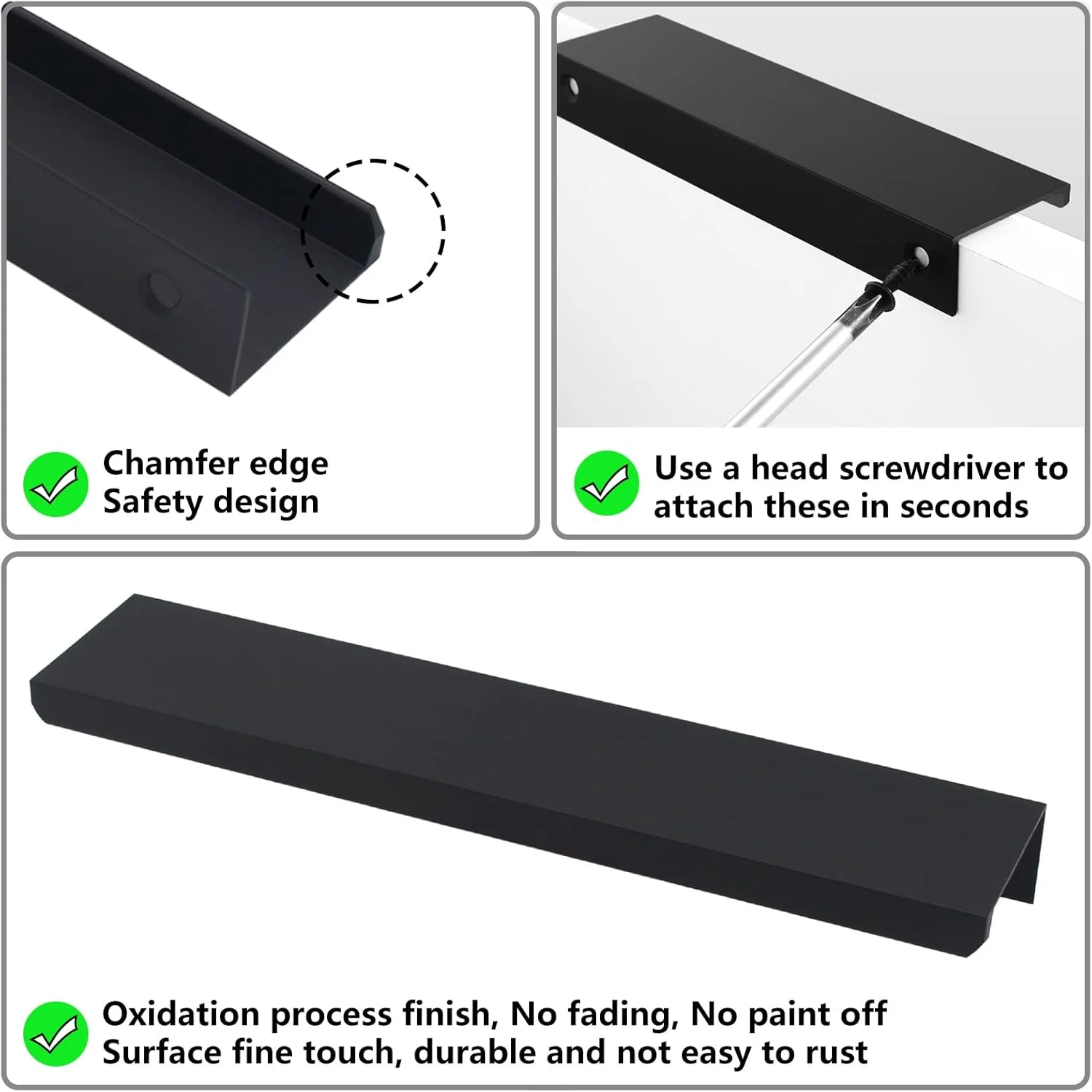 هانیهوا، بسته 30 عددی دستگیره کابینت مدرن، دستگیره های مشکی انگشتی برای کابینت، طول 150 میلی متر/5.9 اینچ، دستگیره های لبه مشکی مات، سخت افزار کشویی زبانه ای، دستگیره زبانه ای مخفی