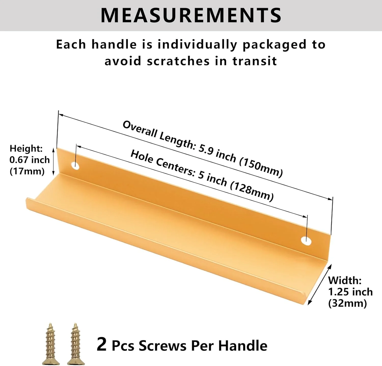 هانی هوا، دستگیره کابینت مدرن طلایی، بسته 5 عددی، طول 150 میلی متر، دستگیره لبه انگشتی برای کابینت، دستگیره کشو آشپزخانه، سخت افزار آلومینیومی