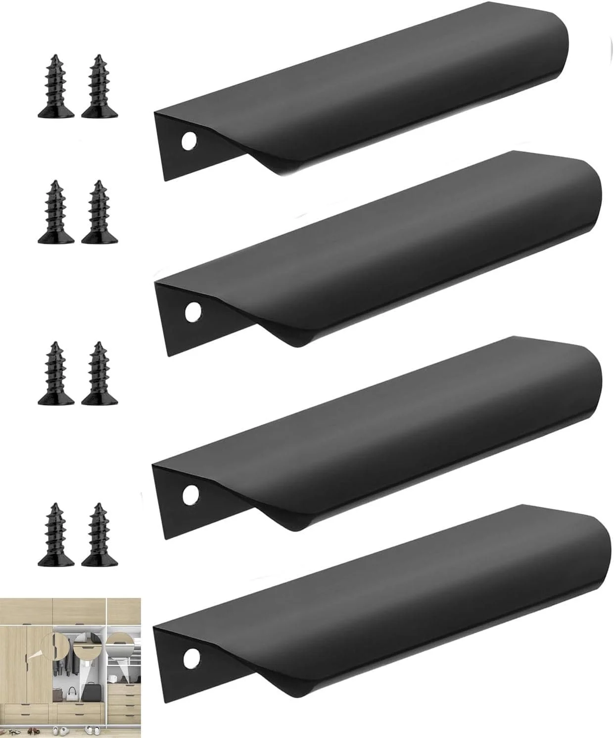 دستگیره کابینت آشپزخانه مشکی مدل hnswwgew بسته 4 عددی، دستگیره لبه انگشتی برای کابینت و کشو، دستگیره درب کمد 120 میلی متری آلومینیومی مدرن برای کابینت حمام (مشکی)