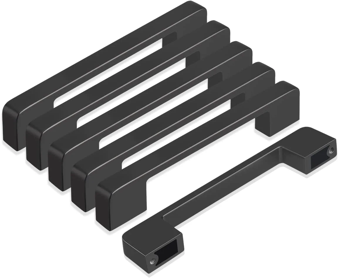 GUWINA بسته 6 عددی دستگیره مبلمان 128 میلی متری، مشکی، دستگیره های مدرن کابینت، دستگیره آشپزخانه، دستگیره کشو، دستگیره درب آلیاژ آلومینیوم، مناسب برای کمد، کشو در اتاق نشیمن، آشپزخانه