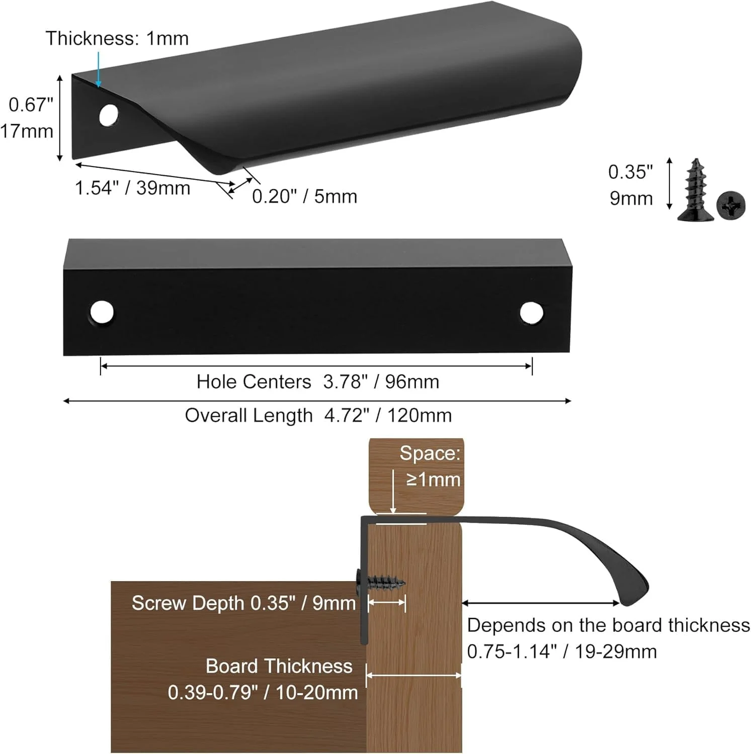 دستگیره کابینت آشپزخانه مشکی مدل hnswwgew بسته 4 عددی، دستگیره لبه انگشتی برای کابینت و کشو، دستگیره درب کمد 120 میلی متری آلومینیومی مدرن برای کابینت حمام (مشکی)