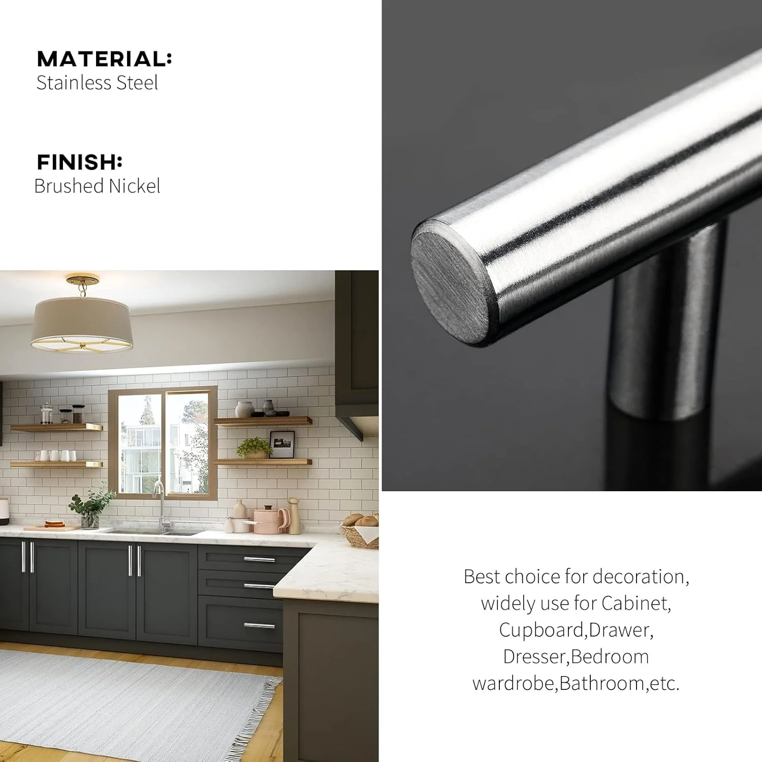 هومدیای ۲۰ عددی دستگیره کابینت نیکل برس خورده ۳ اینچی، دستگیره های مدرن کابینت - دستگیره های کشوی نیکل برس خورده، سخت افزار کابینت استیل ضد زنگ، دستگیره درب کابینت ۵ اینچی برای کابینت و کمد