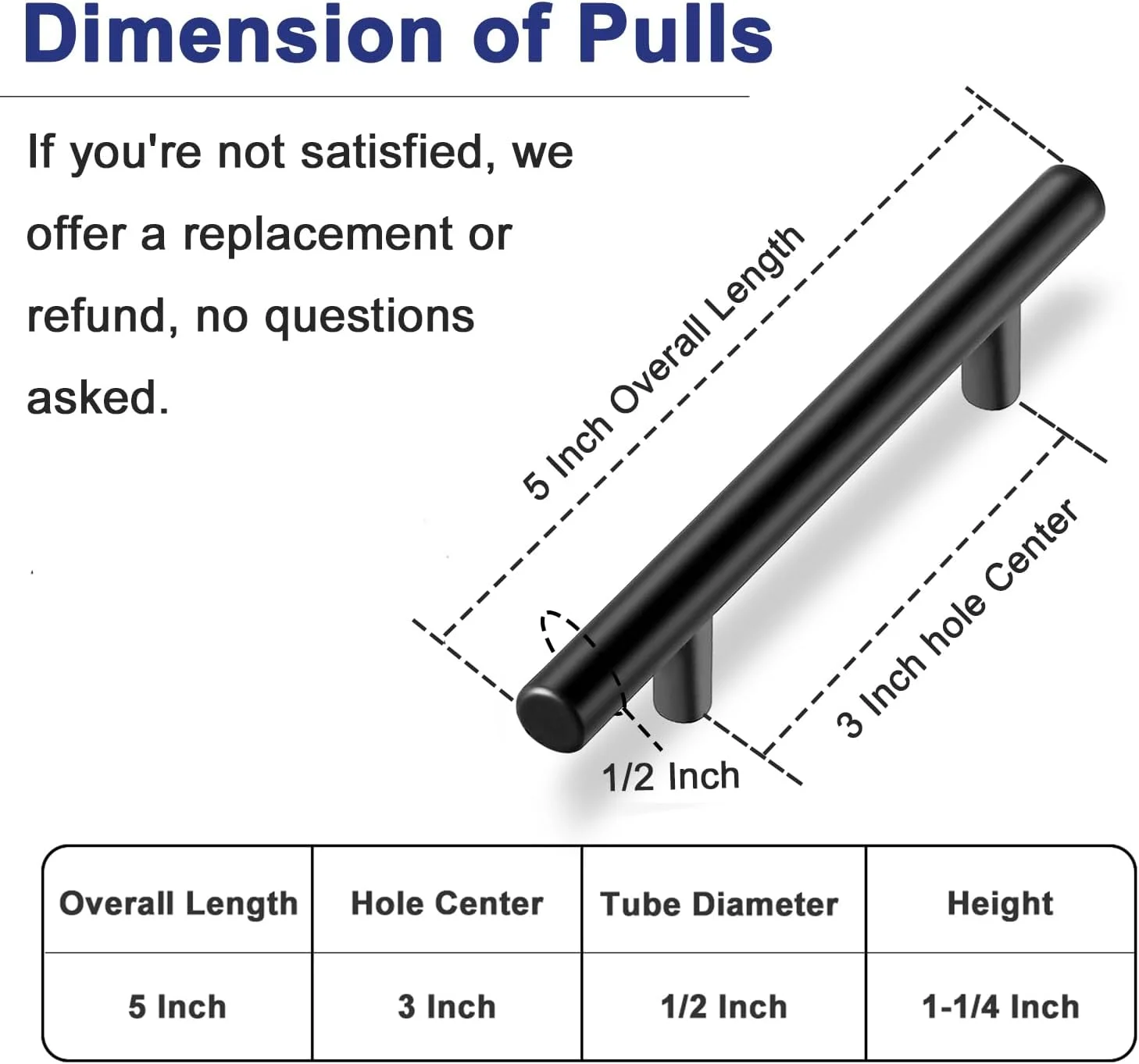 دستگیره کابینت مدل HBL بسته 30 عددی | دستگیره های کابینت سبک اروپایی مشکی مات، ساخته شده از فولاد ضد زنگ، مناسب برای اکثر کابینت ها، طول 5 اینچ و مرکز سوراخ 3 اینچ.