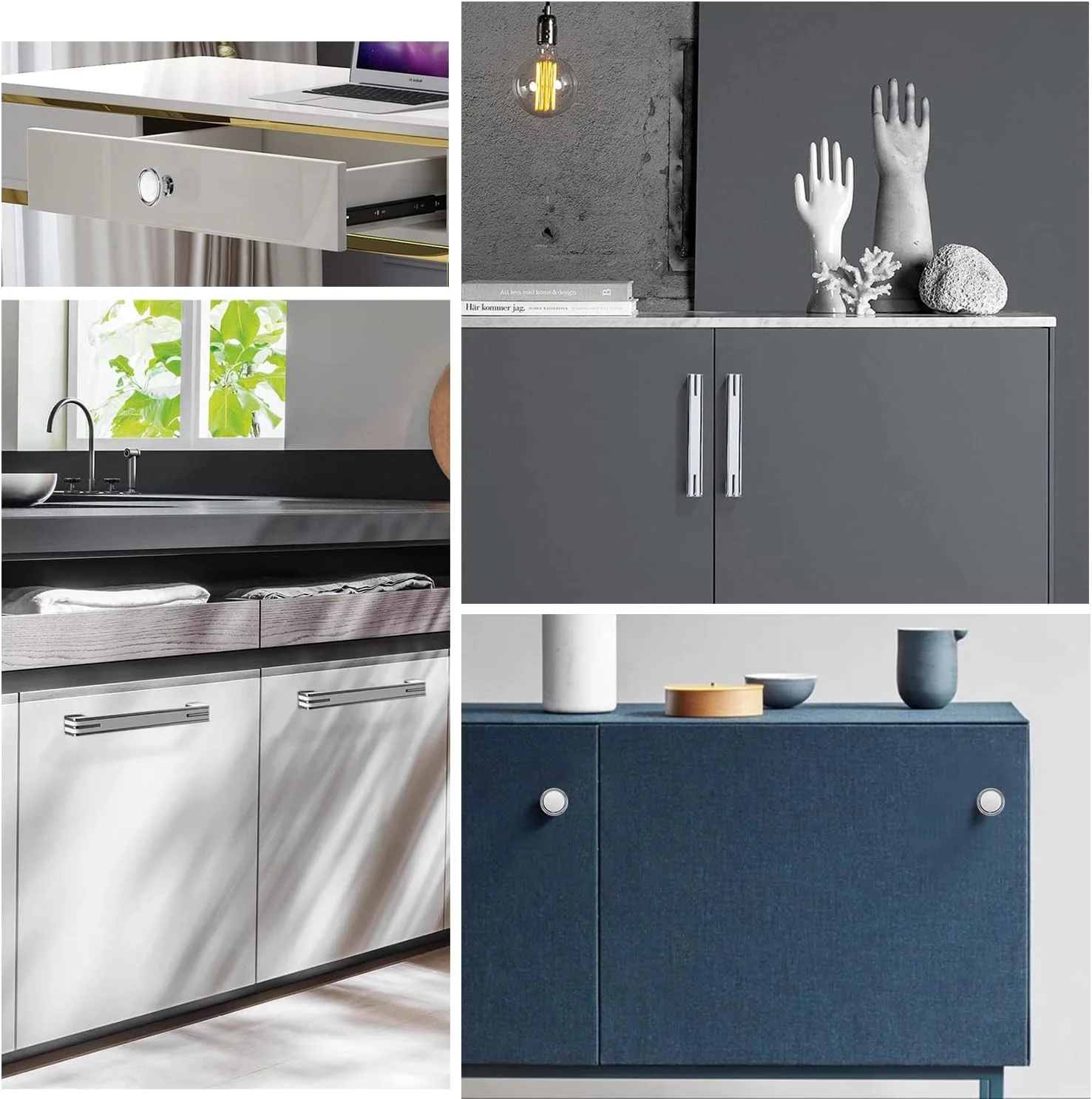 دستگیره کابینت و کشو Guolich، فاصله سوراخ 96 میلی متر (3.77 اینچ)، 2 عددی، دستگیره استیل، طراحی مدرن برنجی خش دار، مناسب کمد، حمام و دراور (سفید، 128 میلی متر (5.0 اینچ))