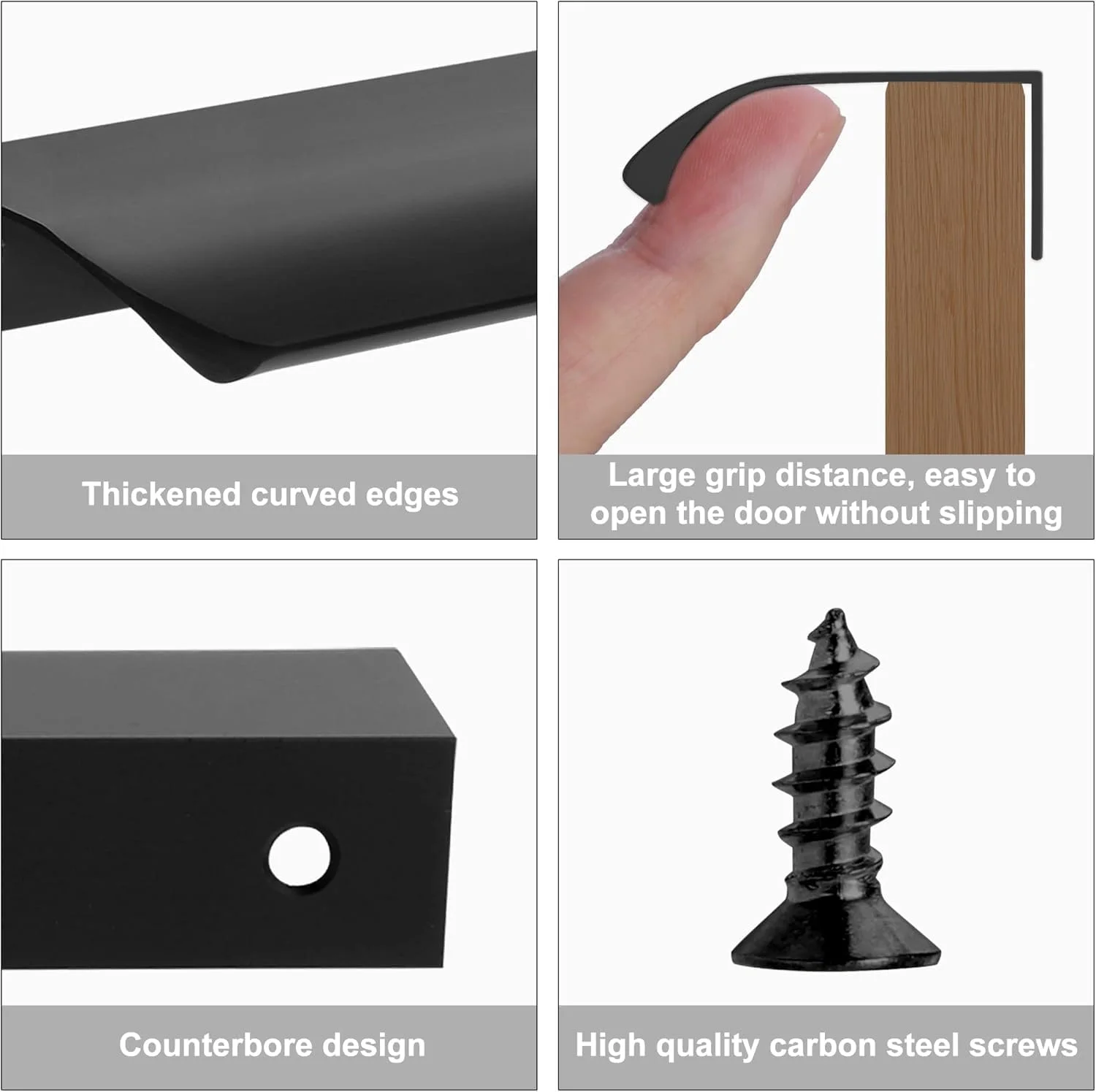 دستگیره کابینت آشپزخانه مشکی مدل hnswwgew بسته 4 عددی، دستگیره لبه انگشتی برای کابینت و کشو، دستگیره درب کمد 120 میلی متری آلومینیومی مدرن برای کابینت حمام (مشکی)