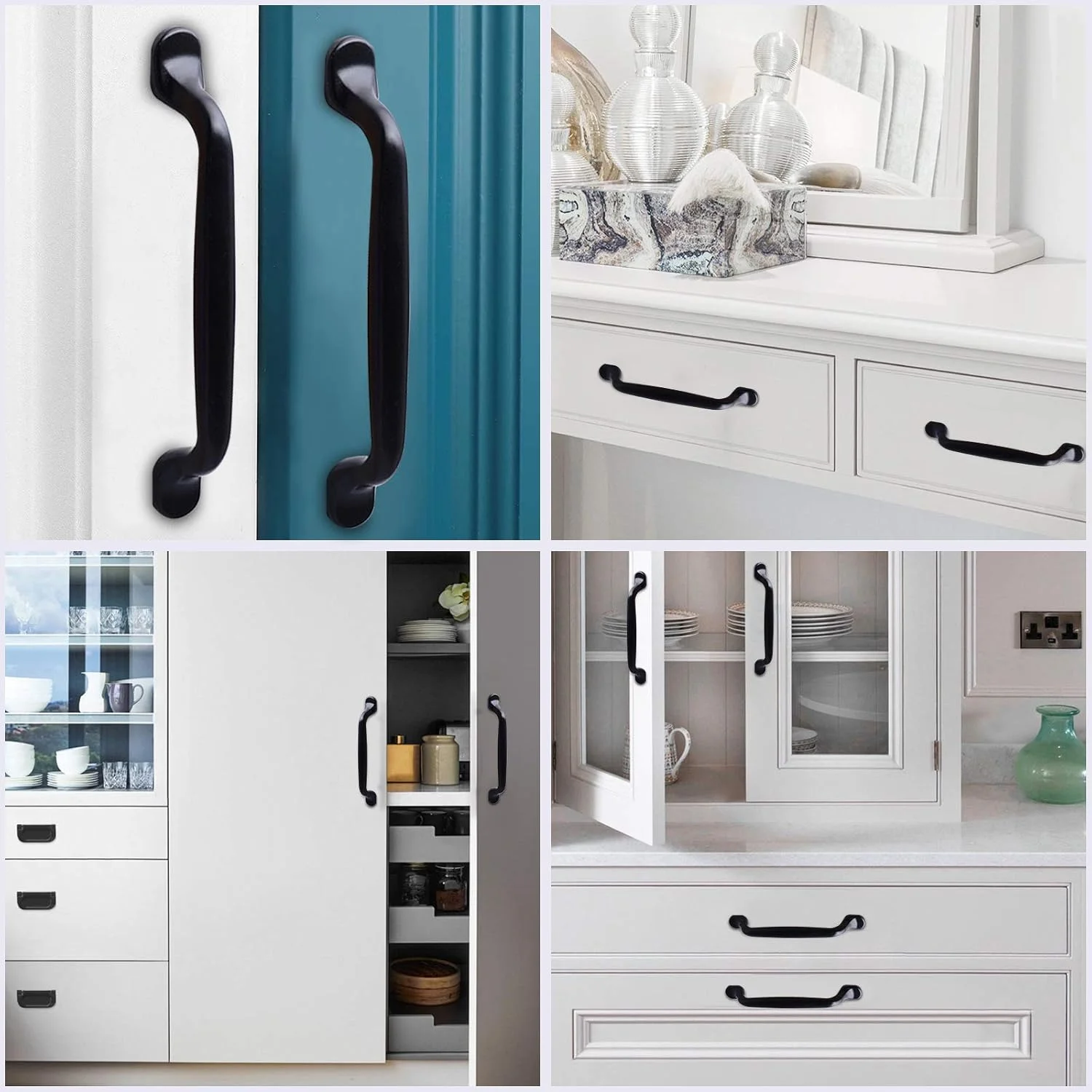 دستگیره کابینت هایلیو 16 عددی 160 میلی متری مشکی برای کابینت، دستگیره آشپزخانه با 32 عدد پیچ، دستگیره درب قوس دار، فاصله سوراخ 128 میلی متر، دستگیره کابینت برای کشو اتاق خواب