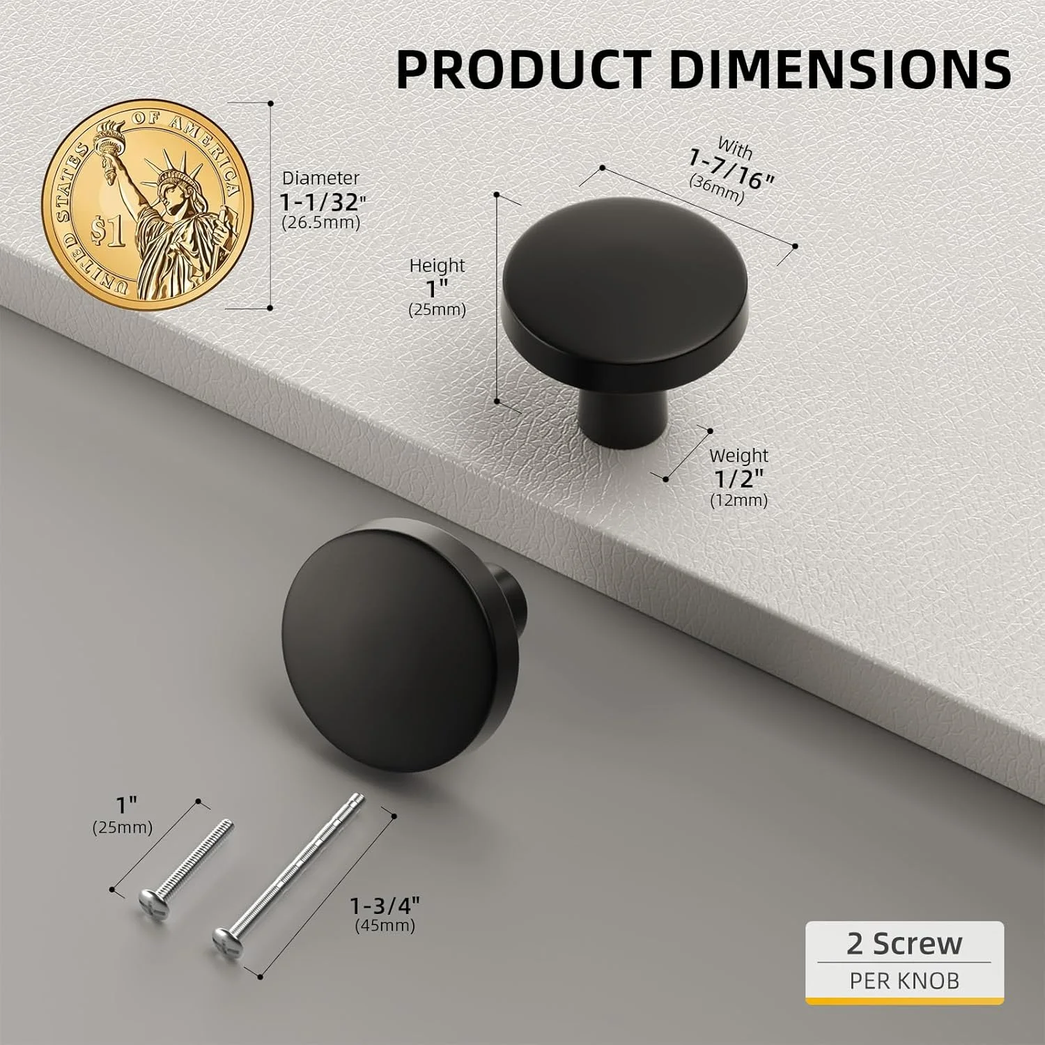 گلدن وارم، دستگیره کابینت مشکی، بسته 10 عددی - LS5310BK، دستگیره های کوچک و محکم به سبک اروپایی برای کابینت حمام، دستگیره قارچی برای کشو و کمد، 1.27 اینچ