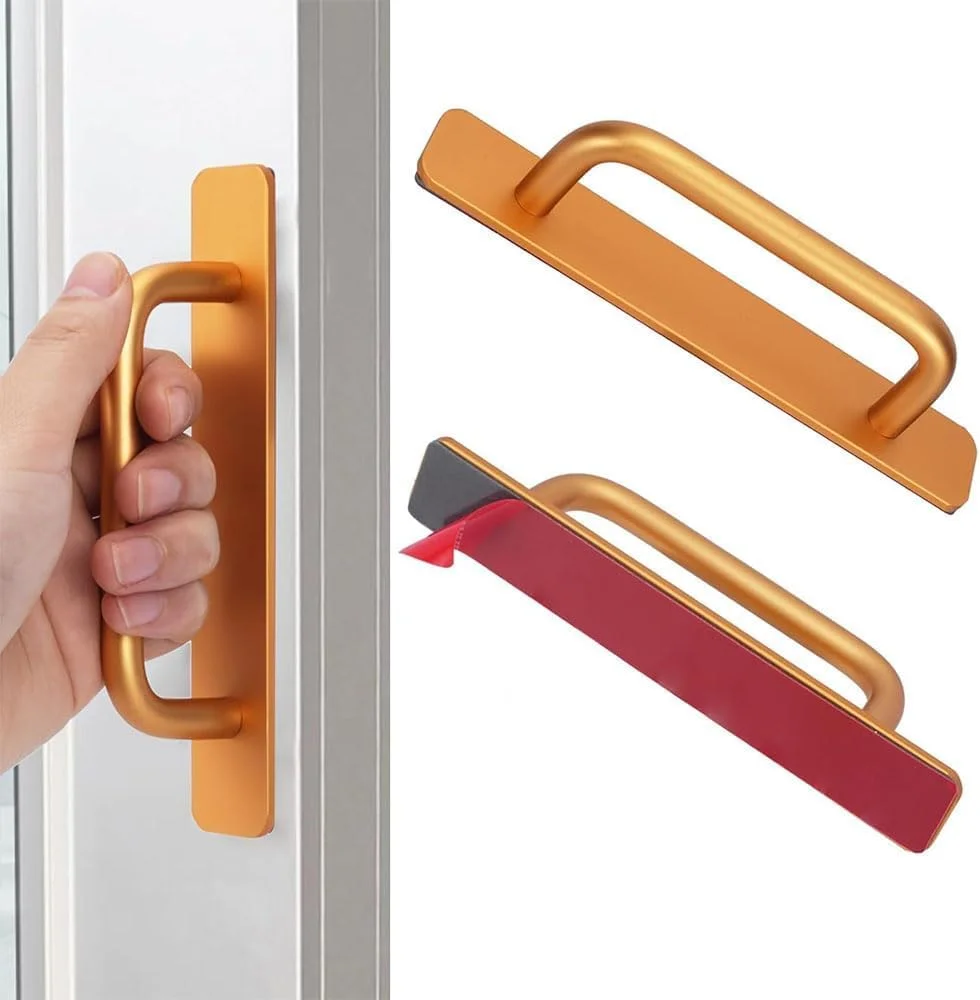 دستگیره کشو کابینت چسبی فوری، دستگیره فشاری آلیاژ آلومینیوم با دستگیره درب چسبی برای آشپزخانه، پنجره کمد کشویی، 148 میلی متر، 2 عدد، طلایی