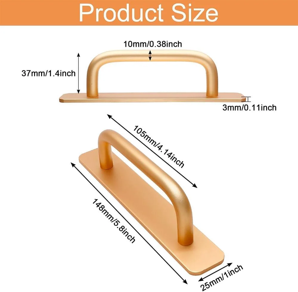 دستگیره کشو کابینت چسبی فوری، دستگیره فشاری آلیاژ آلومینیوم با دستگیره درب چسبی برای آشپزخانه، پنجره کمد کشویی، 148 میلی متر، 2 عدد، طلایی