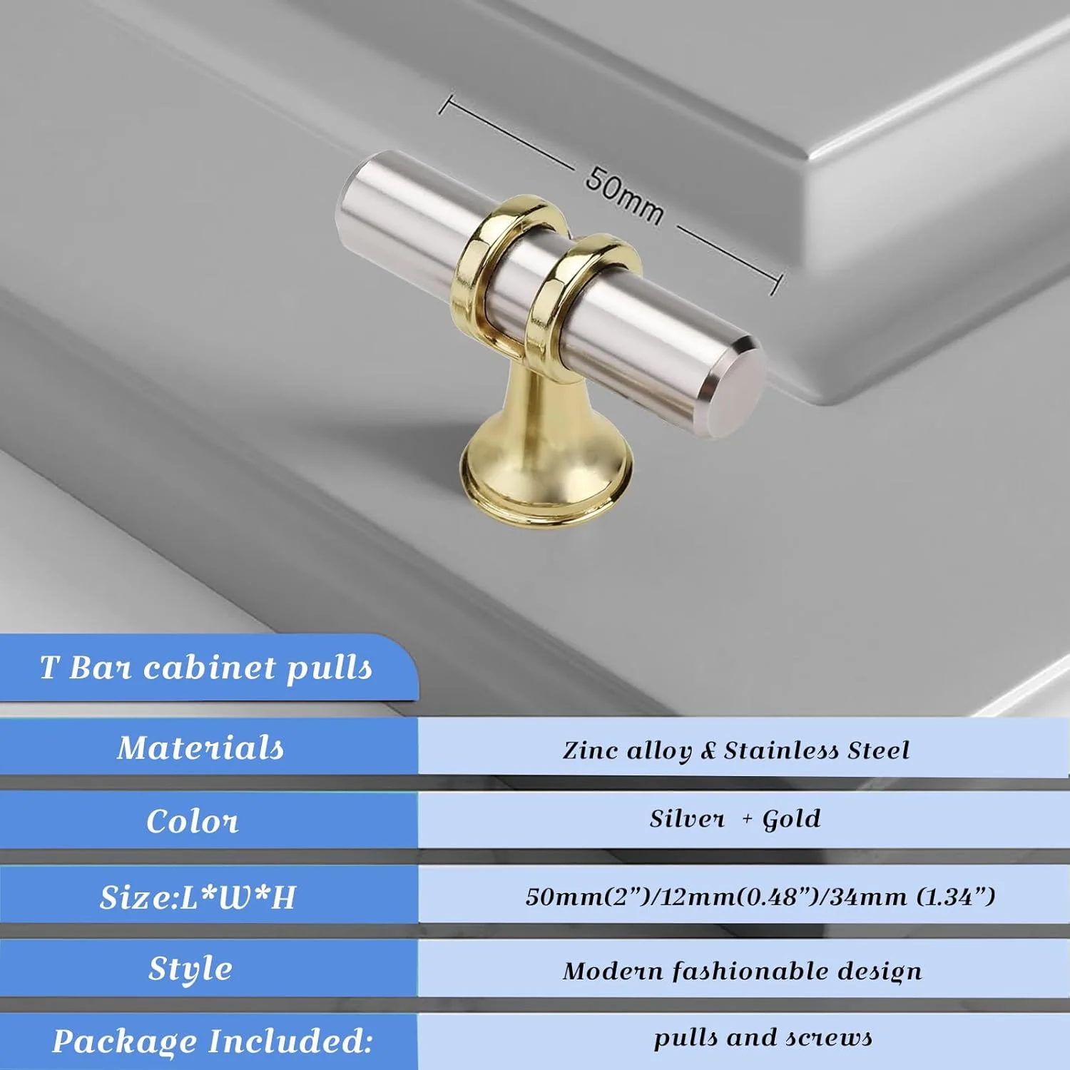 دستگیره کابینت Ymaiss، بسته 12 عددی، دستگیره های T شکل، دستگیره کشو، تک سوراخ، سخت افزار برای کشو، کمد، کابینت، کمد لباس (نقره ای و طلایی) دستگیره کابینت Ymaiss، بسته 12 عددی، دستگیره های T شکل، دستگیره کشو، تک سوراخ، سخت افزار برای کشو، کمد، کابینت، کمد لباس (نقره ای و طلایی)