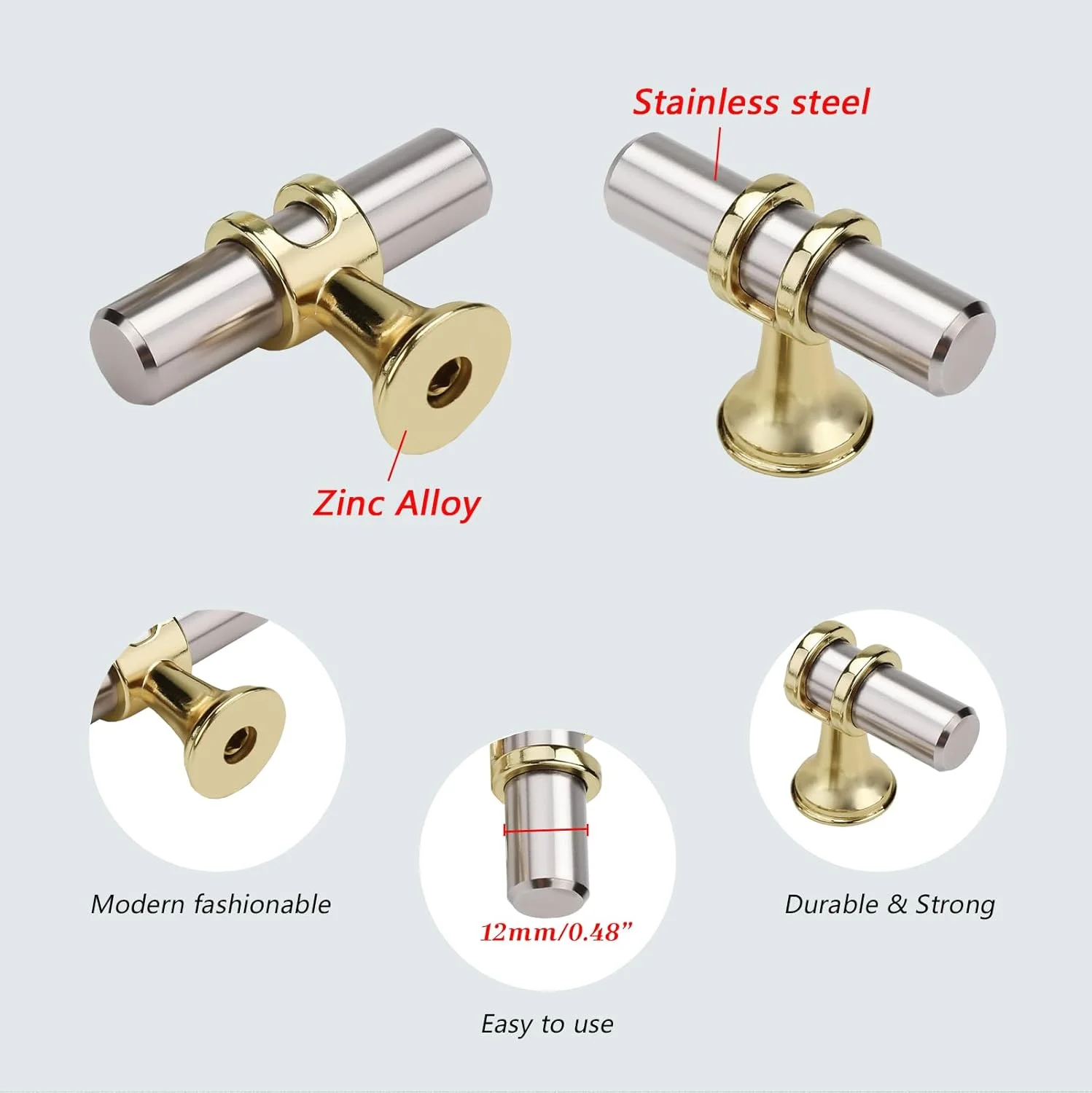 دستگیره کابینت Ymaiss، بسته 12 عددی، دستگیره های T شکل، دستگیره کشو، تک سوراخ، سخت افزار برای کشو، کمد، کابینت، کمد لباس (نقره ای و طلایی) دستگیره کابینت Ymaiss، بسته 12 عددی، دستگیره های T شکل، دستگیره کشو، تک سوراخ، سخت افزار برای کشو، کمد، کابینت، کمد لباس (نقره ای و طلایی)