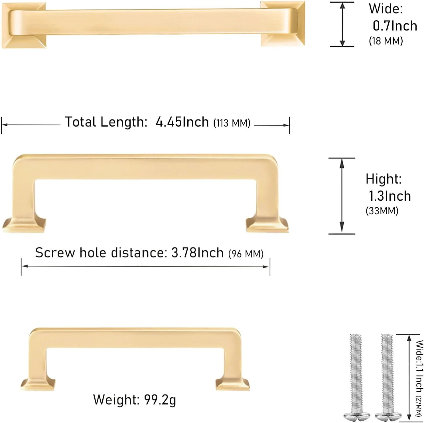 ویلا، بسته 10 عددی دستگیره مربعی کابینت آشپزخانه طلایی مات، کشو، سخت افزار کابینت آشپزخانه، دستگیره کابینت، دستگیره کشو کمد