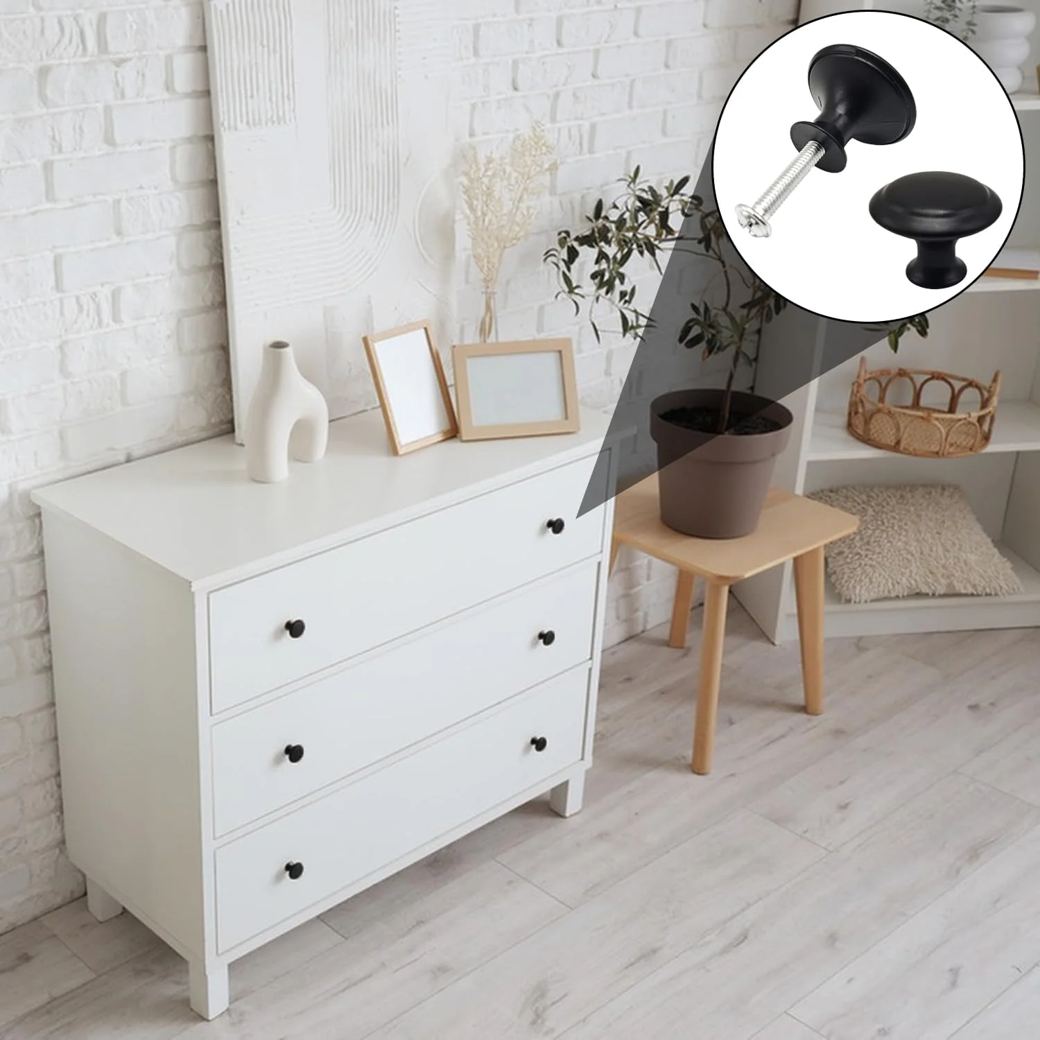 ست 10 عددی دستگیره کابینت مدرن مشکی مات، دستگیره گرد درب کابینت، دستگیره کمد، دستگیره تک سوراخ قارچی شکل آلیاژ روی برای تزئین کمد و کابینت