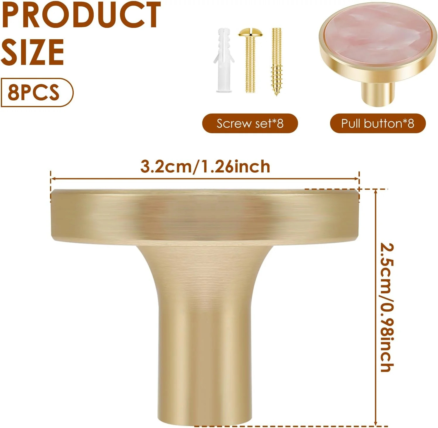 ست دستگیره کشو 8 عددی آلیاژ روی برس خورده 32x25 میلی متر، دستگیره کابینت آشپزخانه، دستگیره مبلمان تزئینی نفیس، دستگیره کمد لباس برای درب کمد کشو (صورتی)