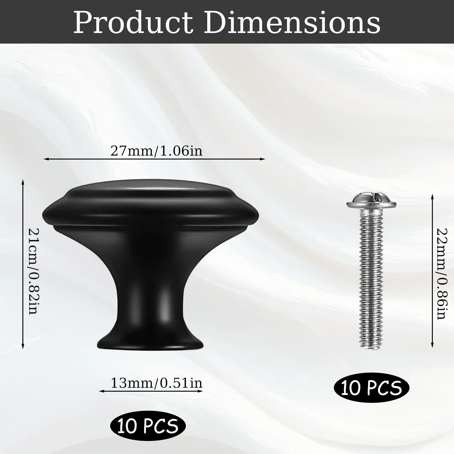 ست 10 عددی دستگیره کابینت مدرن مشکی مات، دستگیره گرد درب کابینت، دستگیره کمد، دستگیره تک سوراخ قارچی شکل آلیاژ روی برای تزئین کمد و کابینت