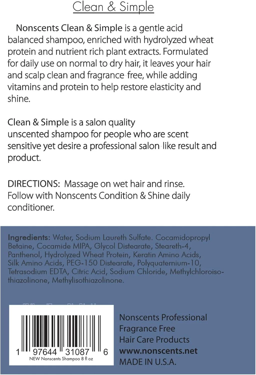 Nonscents ساخت آمریکا - شامپو بدون عطر - فرمول ارگانیک، ضد حساسیت برای انواع مو، شامپو آبرسان و مرطوب کننده بدون عطر برای پوست سر خشک با کراتین و آمینو اسیدهای ابریشم Nonscents ساخت آمریکا - شامپو بدون عطر - فرمول ارگانیک، ضد حساسیت برای انواع مو، شامپو آبرسان و مرطوب کننده بدون عطر برای پوست سر خشک با کراتین و آمینو اسیدهای ابریشم