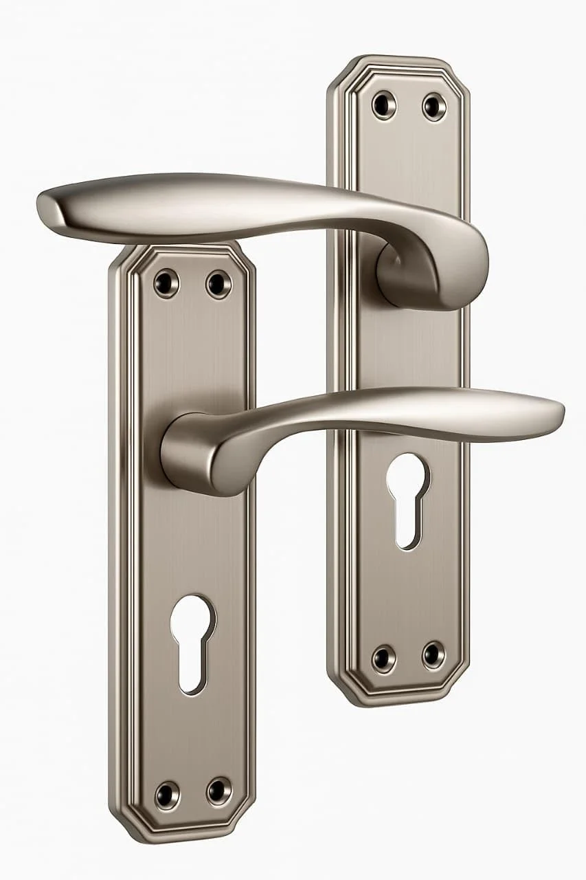 ست کامل قفل درب با دستگیره – قفل زبانه ای استیل ضد زنگ با سوراخ کلید استوانه ای یورو و 3 کلید – مقاوم در برابر زنگ زدگی، پرداخت مدرن برس خورده برای درب های داخلی و خارجی