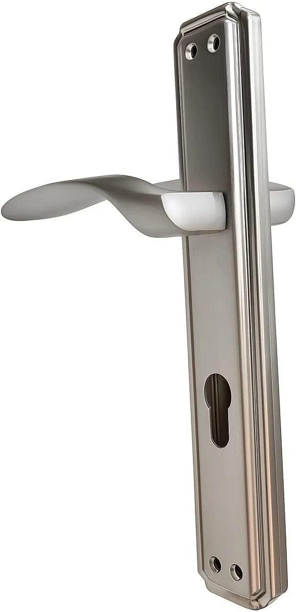 ست کامل قفل درب با دستگیره – قفل زبانه ای استیل ضد زنگ با سوراخ کلید استوانه ای یورو و 3 کلید – مقاوم در برابر زنگ زدگی، پرداخت مدرن برس خورده برای درب های داخلی و خارجی