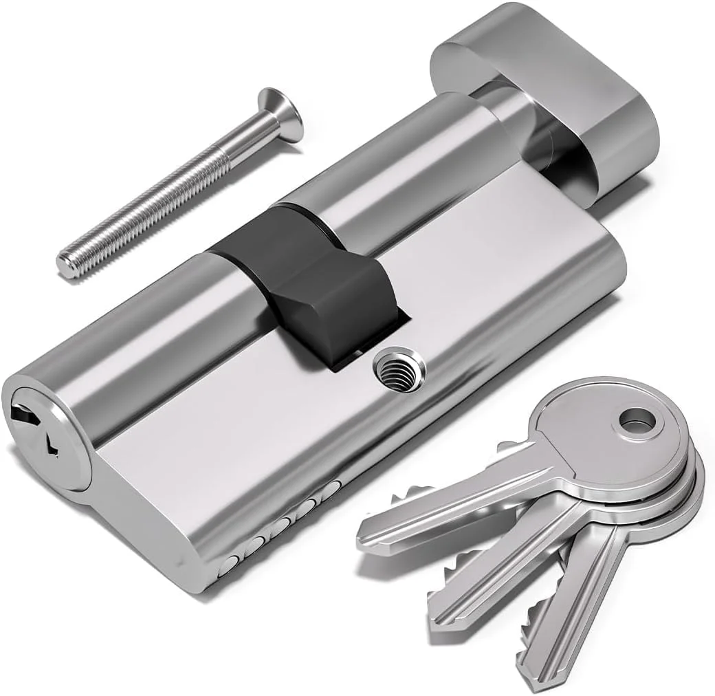 قفل شستی چرخشی Bukela 35 با امنیت بالا و ضد سرقت، برای درب های چوبی، UPVC و کامپوزیت، استوانه درب فلزی آلیاژ روی نقره ای شامل 3 کلید