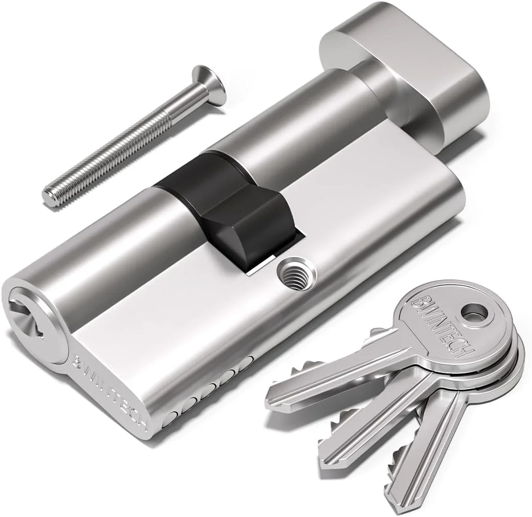 سیلندر قفل یورو روکش کروم Bwintech 100mm (50T/50)، قفل بشکه ای درب، دستگیره شستی با 3 کلید استاندارد، ضد سوراخکاری، امنیت بالا برای درهای UPVC، چوبی و کامپوزیت