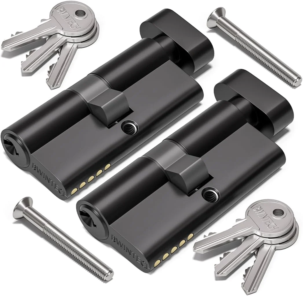 قفل سیلندر یورویی مشکی Bwintech، دو عدد، 80 میلی‌متر (40T/40)، قفل درب، دستگیره چرخشی با 3 کلید استاندارد، ضد سوراخکاری، ضد ضربه، امنیت بالا برای درهای UPVC، چوبی و کامپوزیت