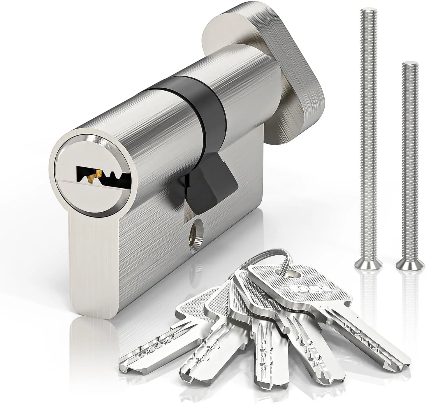 سیلندر قفل، قفل درب با دستگیره برای درب ورودی، سیلندر قفل، سیلندر قفل درب امنیتی بالا 70 میلی متری با 5 کلید و 2 پیچ، مناسب برای ضد باز کردن، ضد سوراخ کاری، ضد شکستن، ضد ضربه