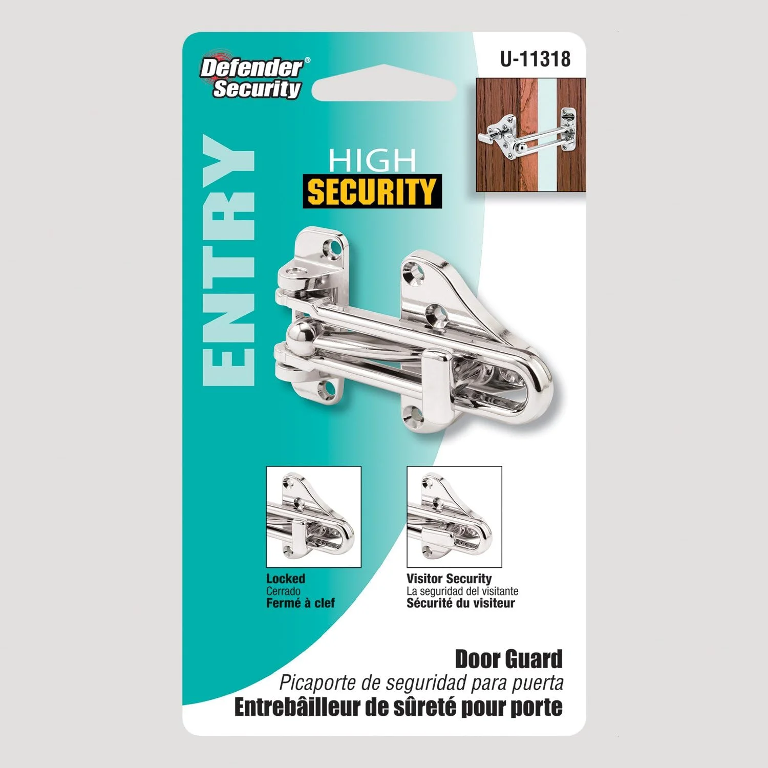 محافظ درب میله ای چرخان Defender Security U 11318 با قفل کمکی امنیتی بالا، روکش کروم (تک بسته ای)
