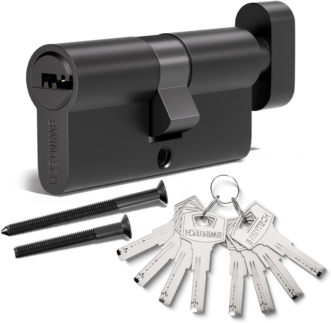 سیلندر قفل یورویی آلیاژ روی مشکی Bwintech، 90 میلی متر (45T/45)، قفل درام در، کلید با 8 کلید افقی دندانه دار