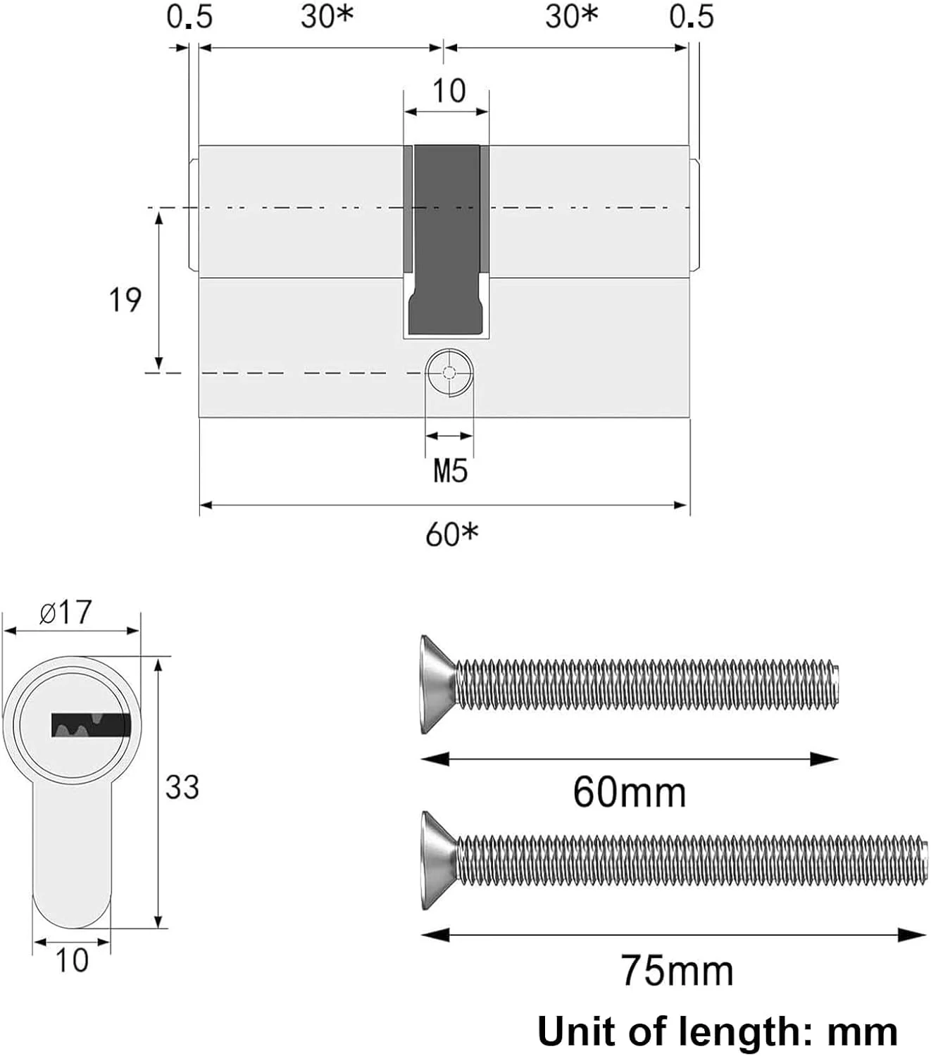 سیلندر قفل، قفل درب با دستگیره برای درب ورودی، سیلندر قفل، سیلندر قفل درب امنیتی بالا 70 میلی متری با 5 کلید و 2 پیچ، مناسب برای ضد باز کردن، ضد سوراخ کاری، ضد شکستن، ضد ضربه