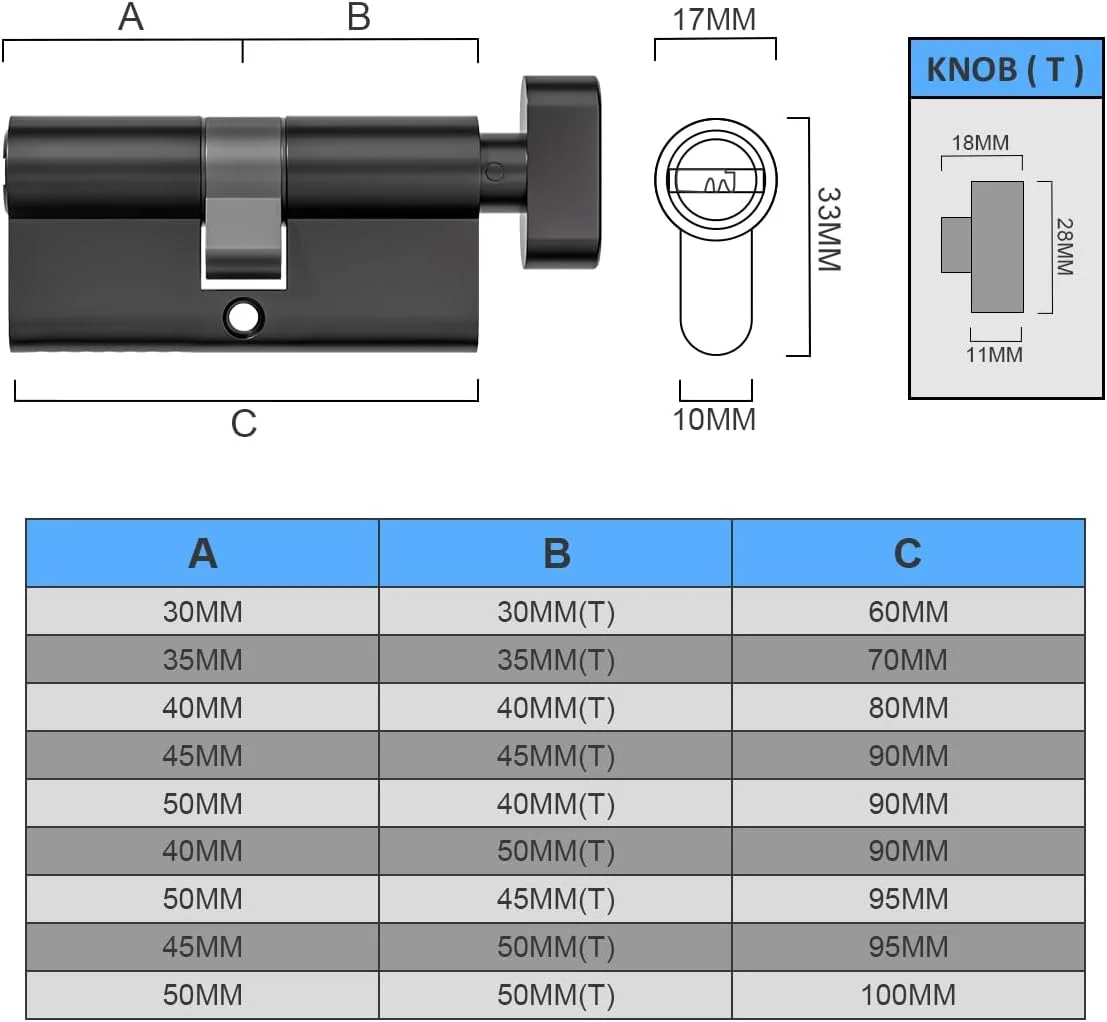 قفل سیلندر یورویی 70 میلی‌متری (35T/35) مشکی Bwintech، قفل درب، دستگیره چرخشی با 6 کلید استاندارد، ضد سرقت، ضد ضربه، ضد دریل، امنیت بالا برای درهای UPVC، چوبی و کامپوزیت، 2 عدد