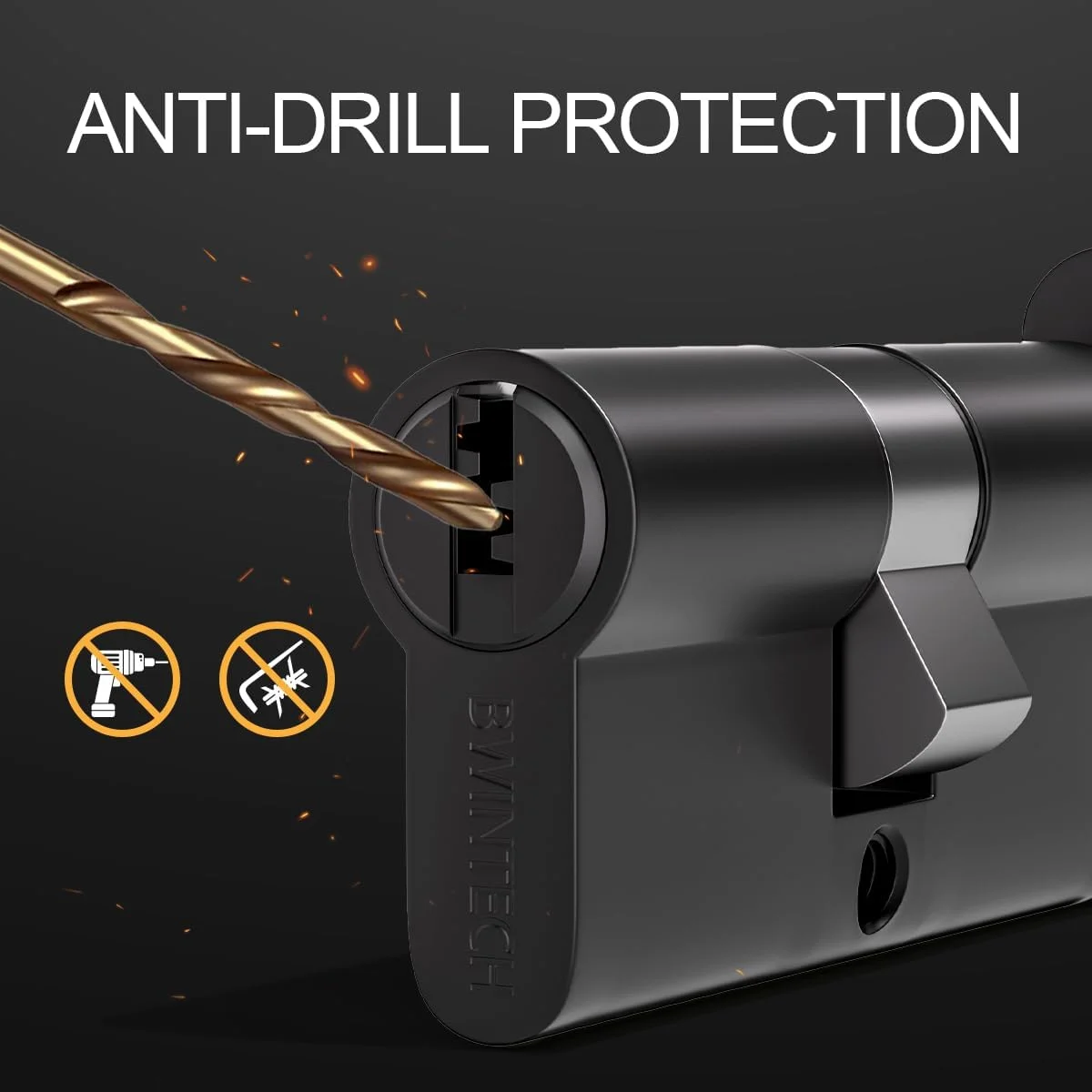 سیلندر قفل یورویی آلیاژ روی مشکی Bwintech، 90 میلی متر (45T/45)، قفل درام در، کلید با 8 کلید افقی دندانه دار