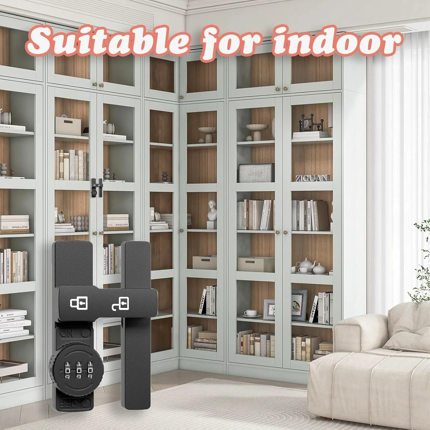 قفل درب کشویی سنگین BIGTHREE، قفل گیره چرخشی با عملکرد شب تاب، برای امنیت خانه، طراحی مینیمالیستی، سخت افزار درب دوبل 180 درجه برای استفاده در فضای باز و داخلی (مشکی مات)