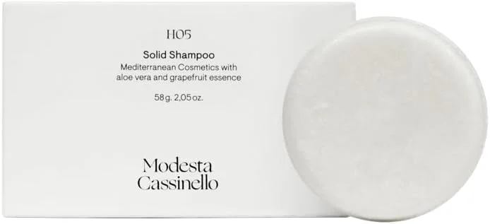 شامپو جامد H05 Modesta Cassinello - پاکسازی ملایم با مشتقات نارگیل و آلوئه ورا - شامپو وگان و بدون پلاستیک برای انواع مو - 58 گرم